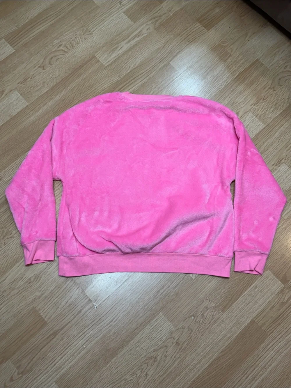 Justice Girls XL Plus 16P 18P Pink Faux Fur Sequin Logo Plush Sweatshirt Top